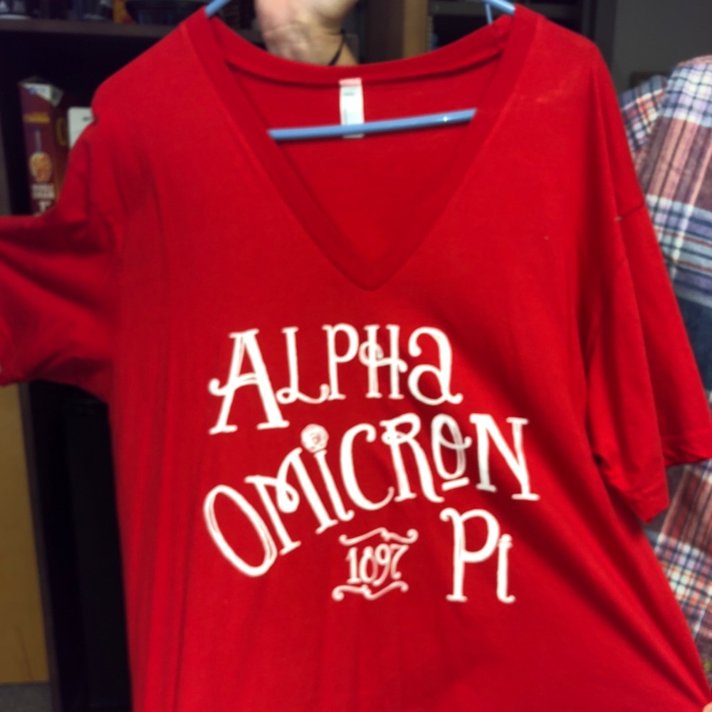 Alpha Omicron Pi AOII v neck tee shirt